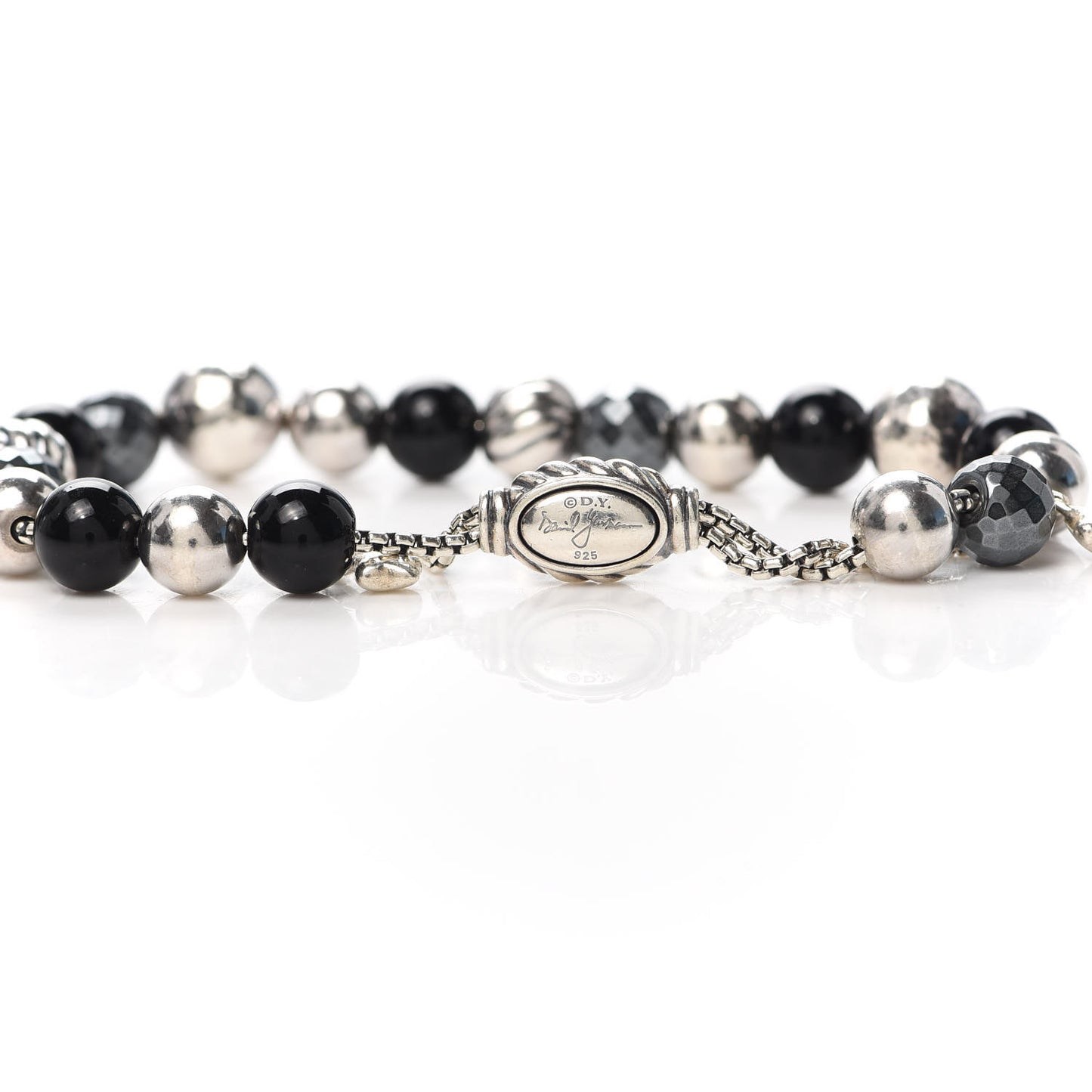 Sterling Silver Black Onyx Hematite 8mm Elements Bead Bracelet