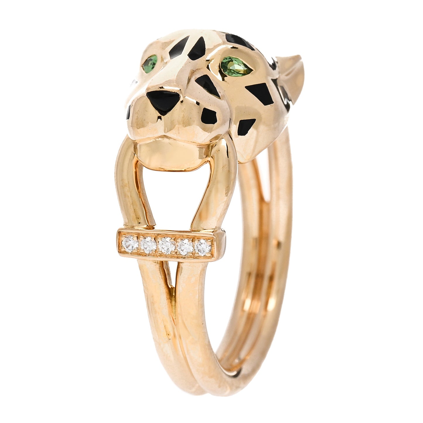 18K Yellow Gold Diamond Tsavorite Garnet Black Onyx Panthere de Cartier Ring 49 4.75
