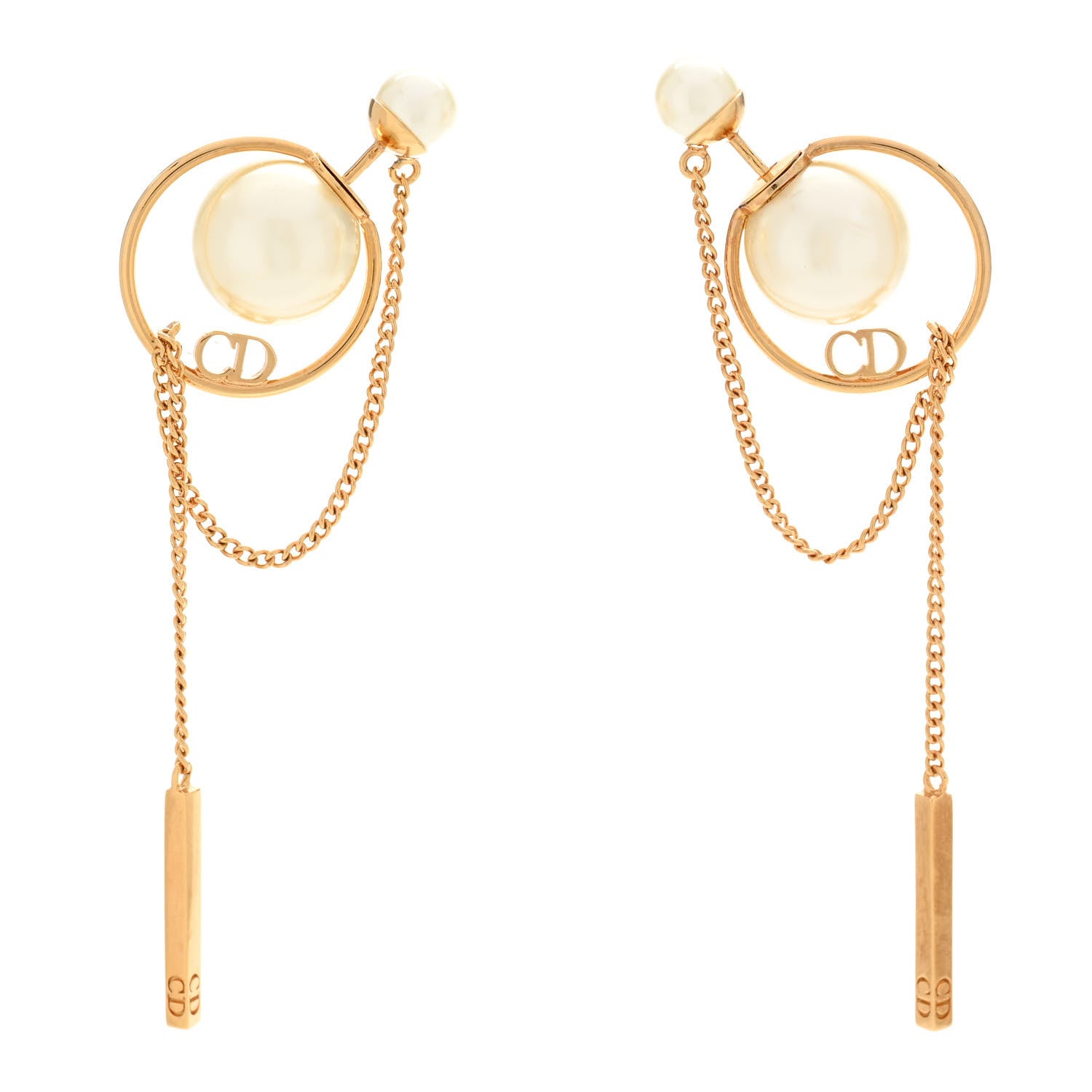 Christian Dior Pearl Tribales Dangle Chain Earrings Gold 1 of 4