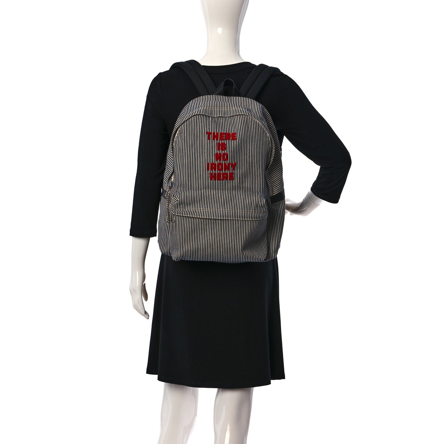 Canvas Striped Medium Backpack Black White