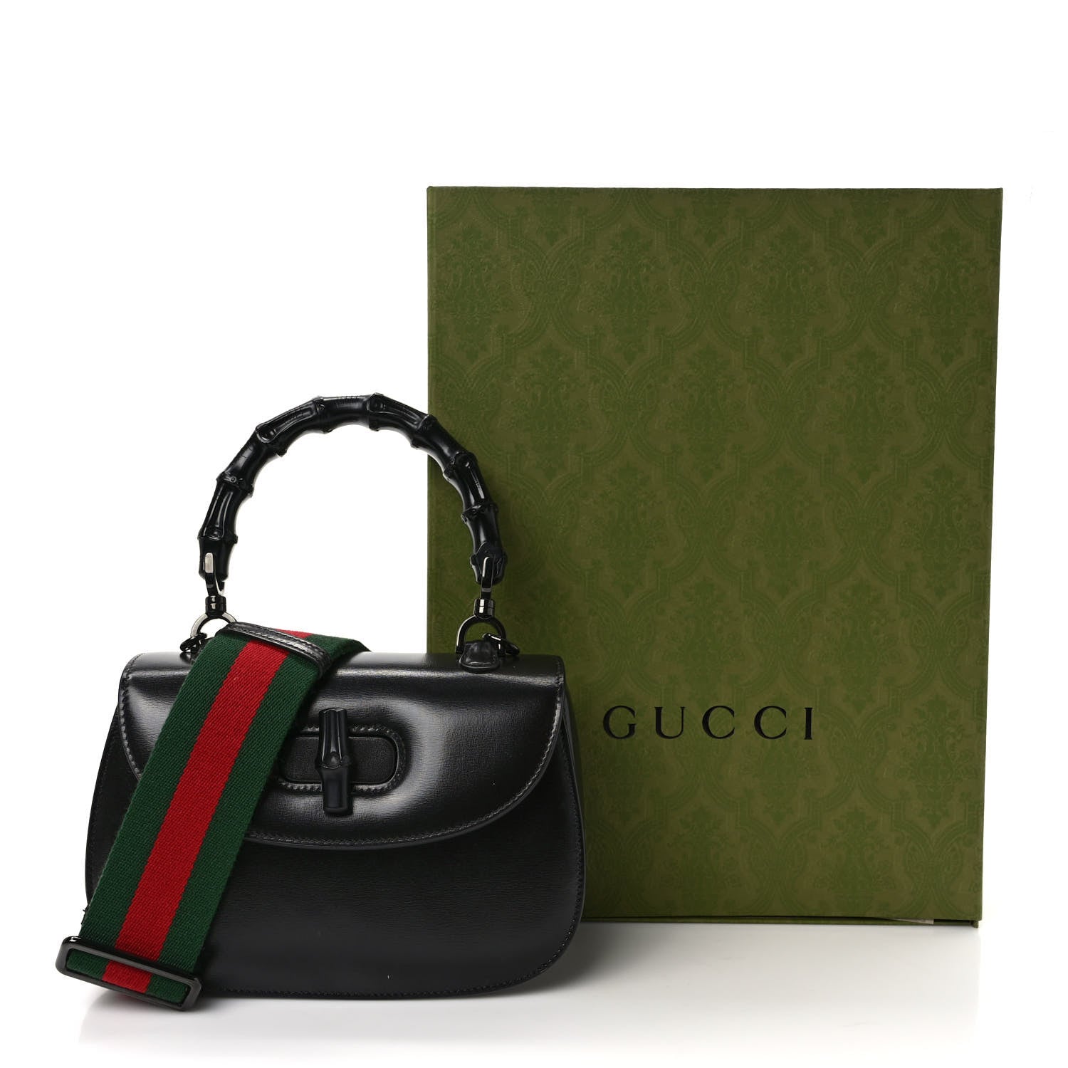 Gucci Boarded Dyana Lux Calfskin Web Monochrome Small Bamboo 1947 Top Handle Bag Black 10 of 10