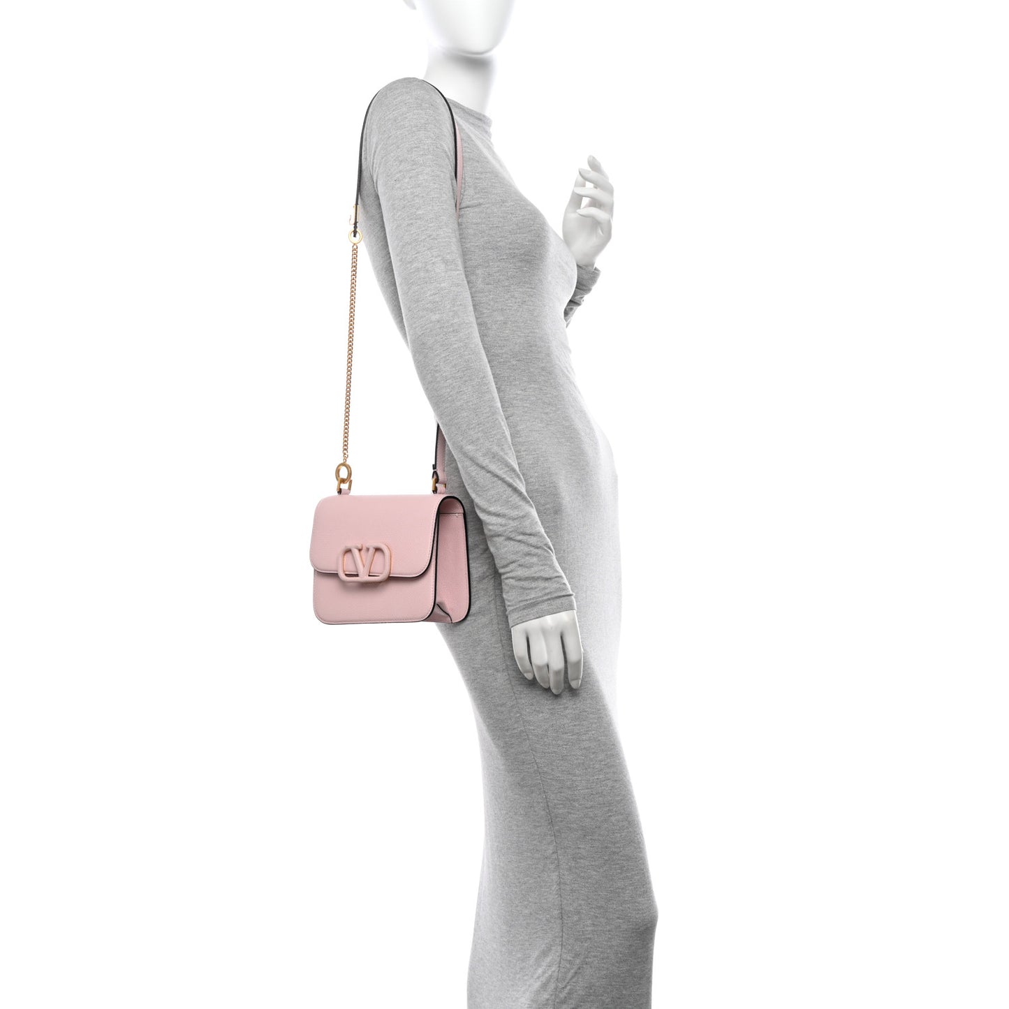 Grainy Calfskin Small VSling Shoulder Bag Water Rose