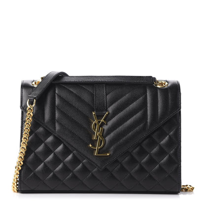 Saint Laurent Grain De Poudre Textured Mixed Matelasse Triquilt Medium Monogram Satchel Black 1 of 11