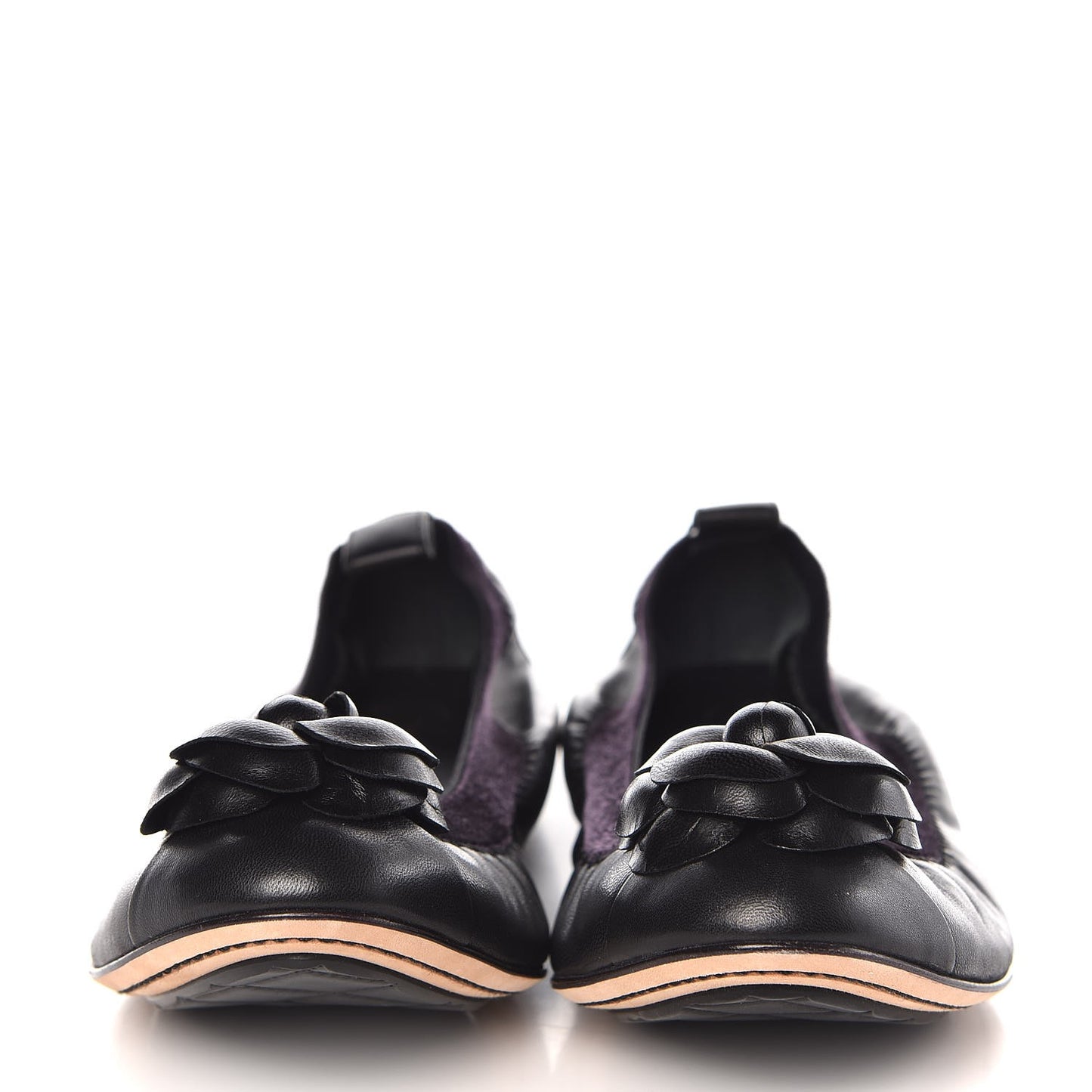 Lambskin Elastic Camellia Ballerina Flats 36.5 Black