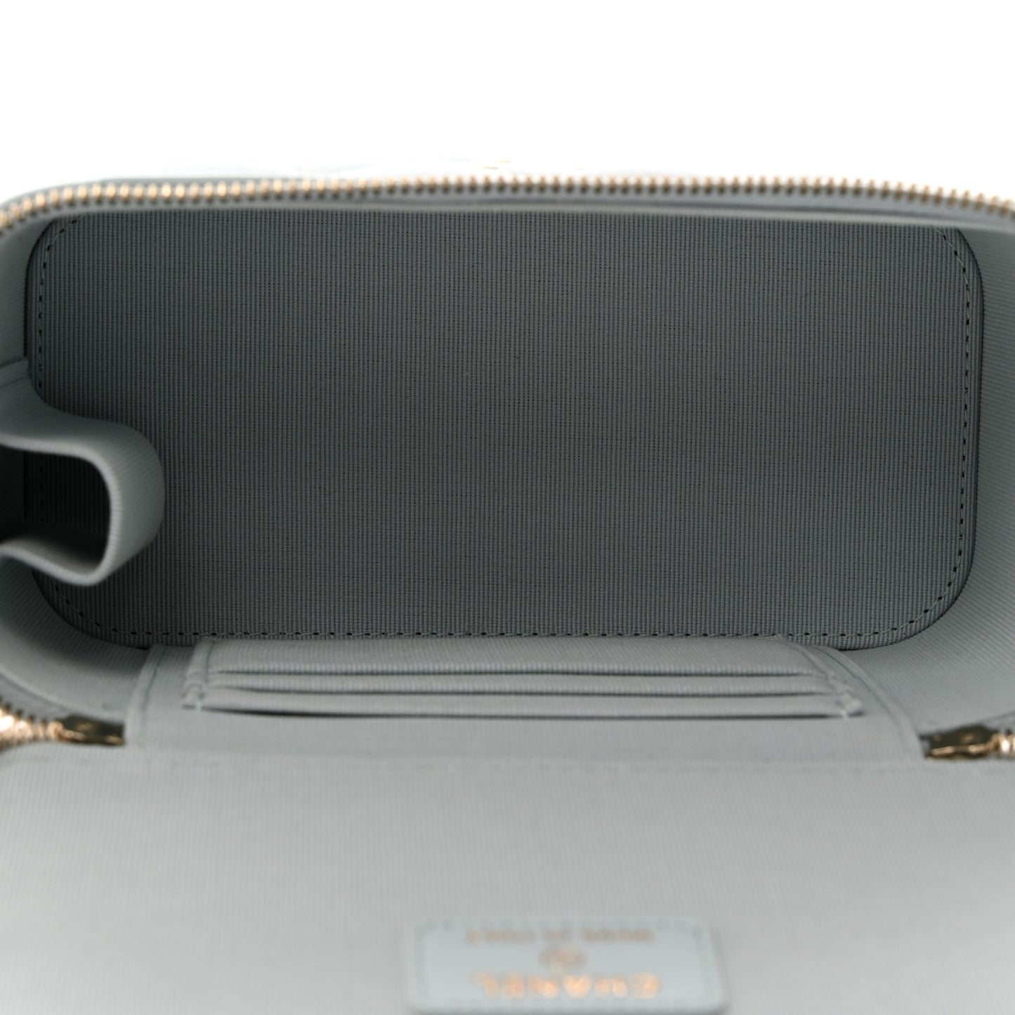 Lambskin Quilted Small Top Handle Vanity Case With Chain Light Blue