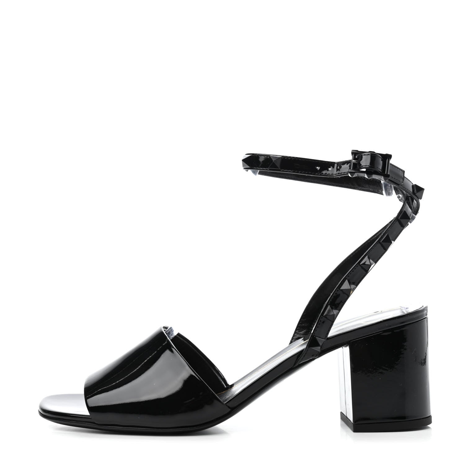 Valentino Garavani Patent Rockstud Block Ankle Strap 60mm Sandals 38.5 Black 1 of 4