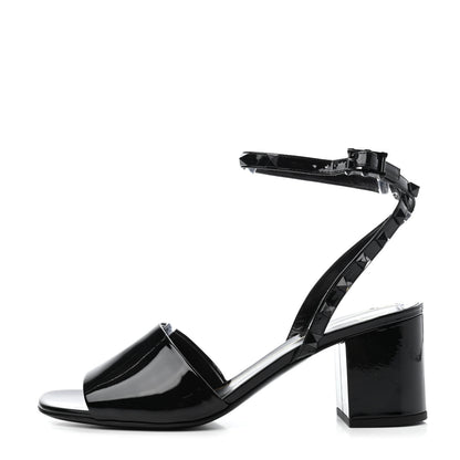 Valentino Garavani Patent Rockstud Block Ankle Strap 60mm Sandals 38.5 Black 1 of 4