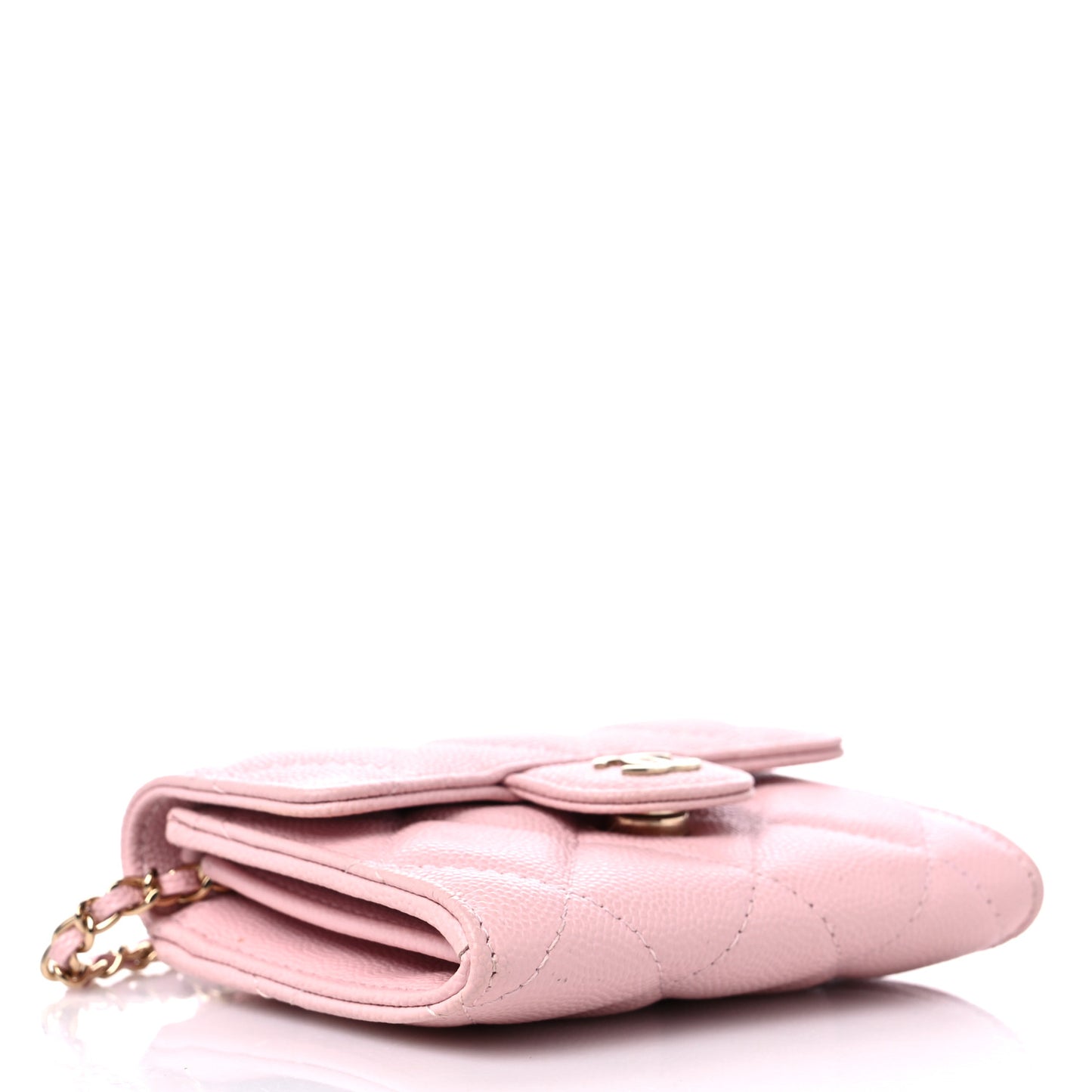 Caviar Quilted Flap Card Holder On Chain Light Pink
