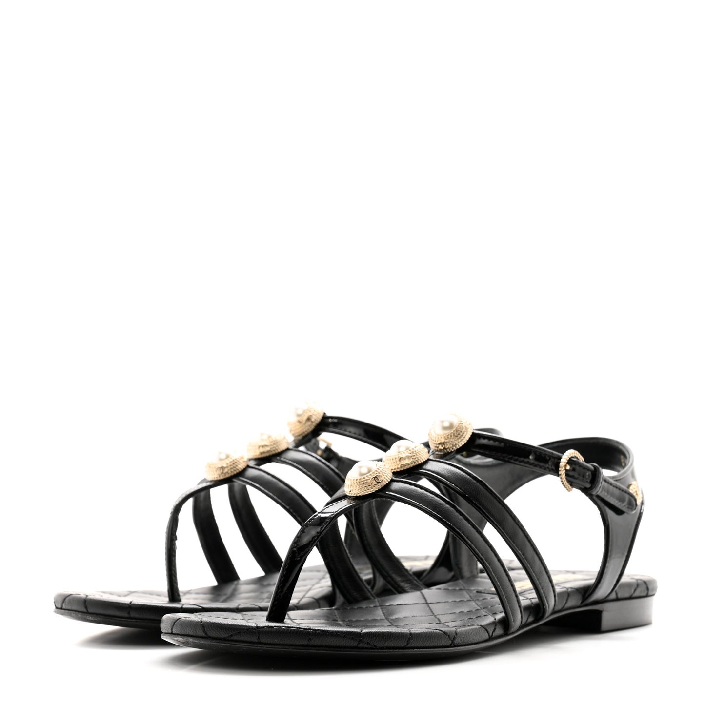 Lambskin Pearl Thong Sandals 36.5 Black