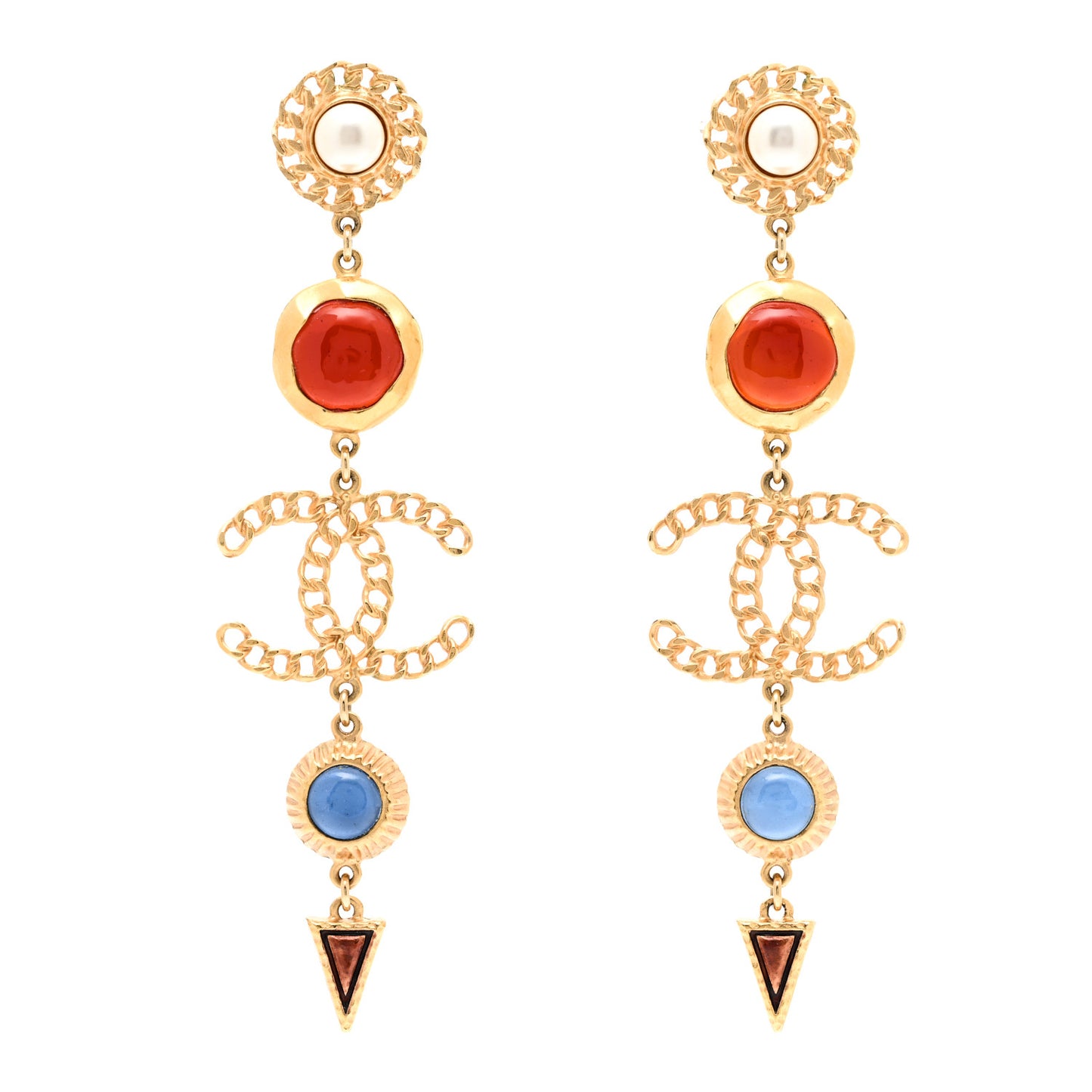 Pearl Gripoix CC Chain Drop Earrings Gold