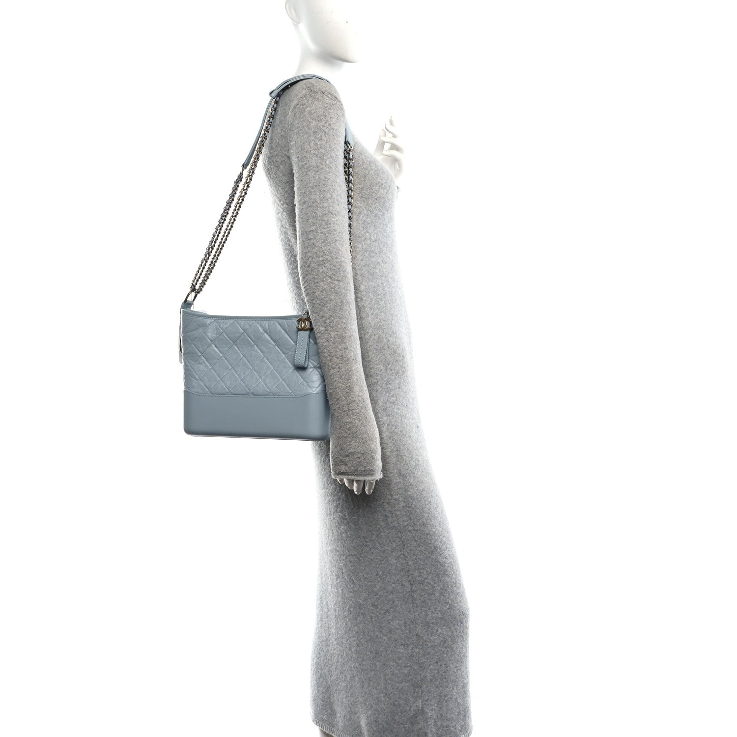 Chanel Aged Calfskin Quilted Medium Gabrielle Hobo Light Blue 2 of 11