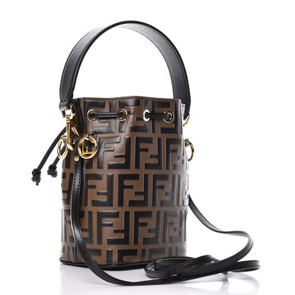 Fendi Vitello Liberty F is Fendi Bi-Color FF 1974 Embossed Mini Mon Tresor Bucket Bag Maya Black 3 of 11