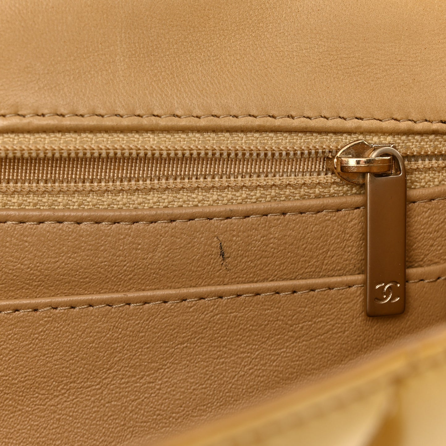 Metallic Patent Quilted Maxi Single Flap Beige