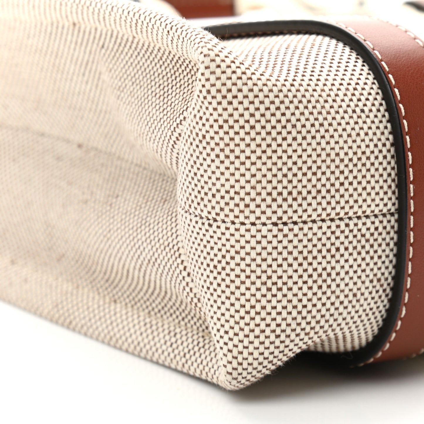 Cotton Calfskin Small Woody Ribbon Tote White Brown