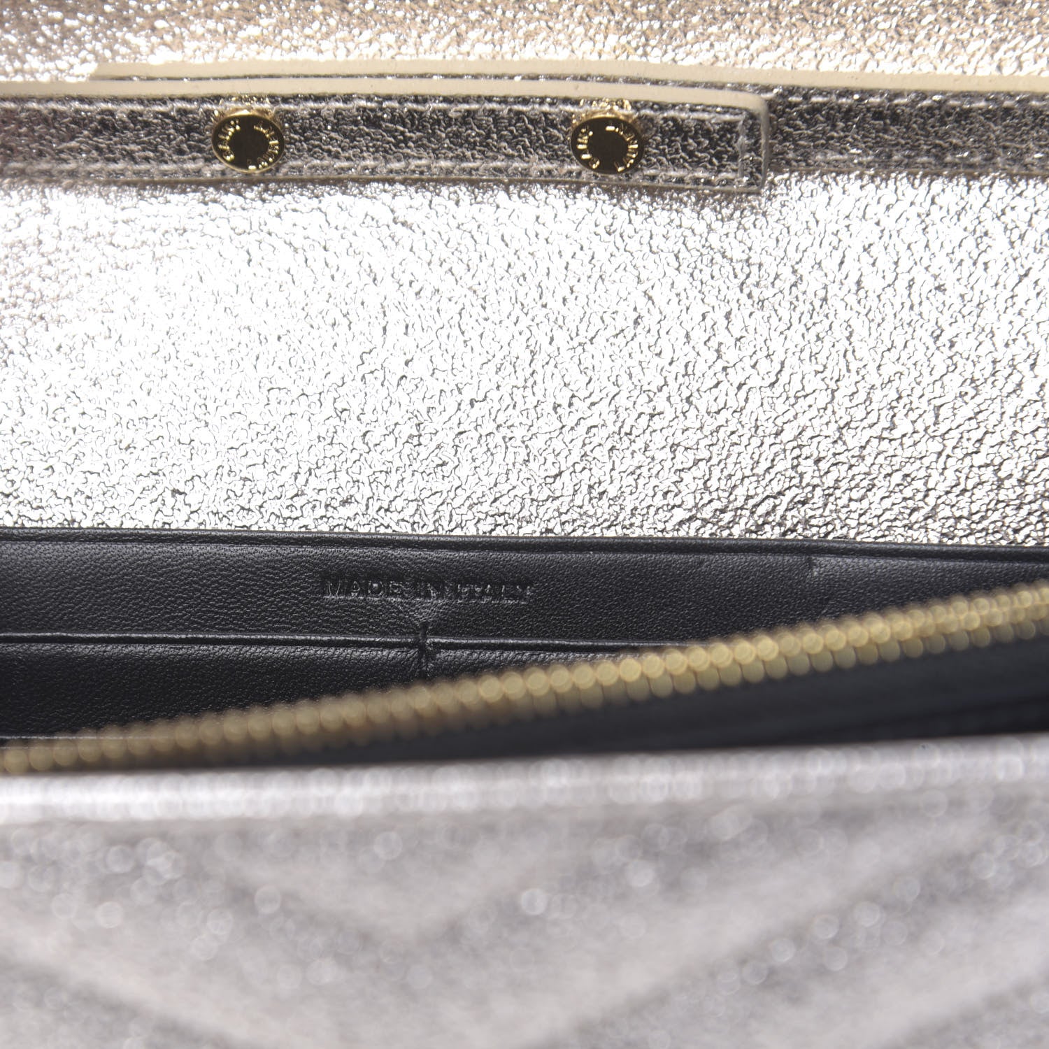 Saint Laurent Metallic Crackled Calfskin Matelasse Chevron Monogram Chain Wallet Platine 6 of 10