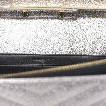 Saint Laurent Metallic Crackled Calfskin Matelasse Chevron Monogram Chain Wallet Platine 6 of 10