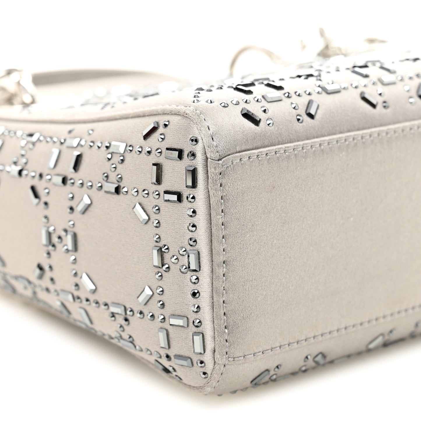 Satin Crystal Cannage Mini Lady Dior Gray
