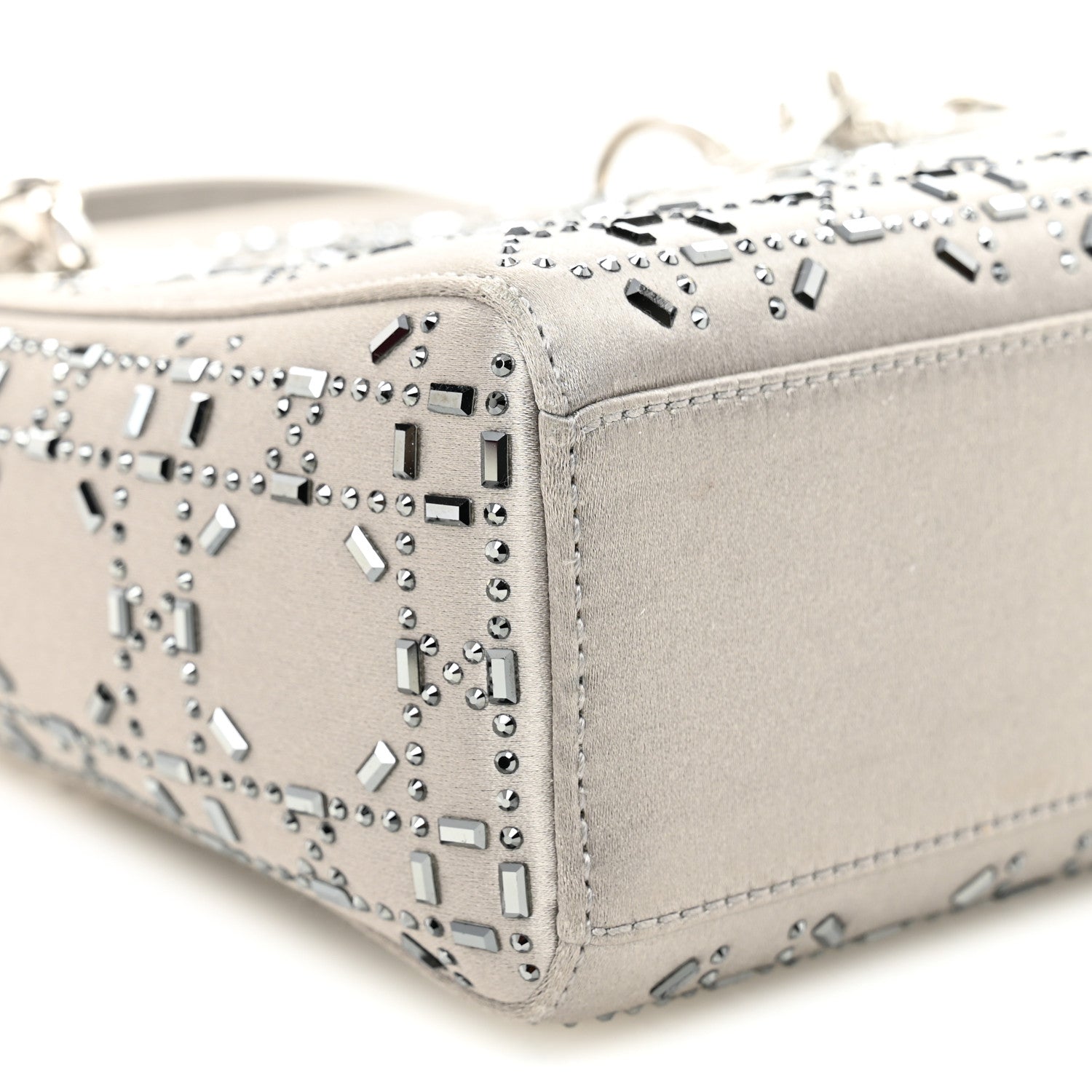 Christian Dior Satin Crystal Cannage Mini Lady Dior Gray 9 of 10