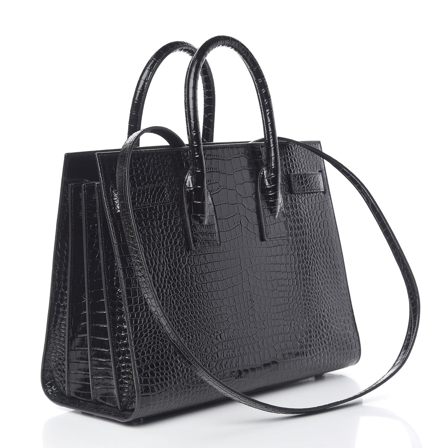 Calfskin Crocodile Embossed Small Sac de Jour Black