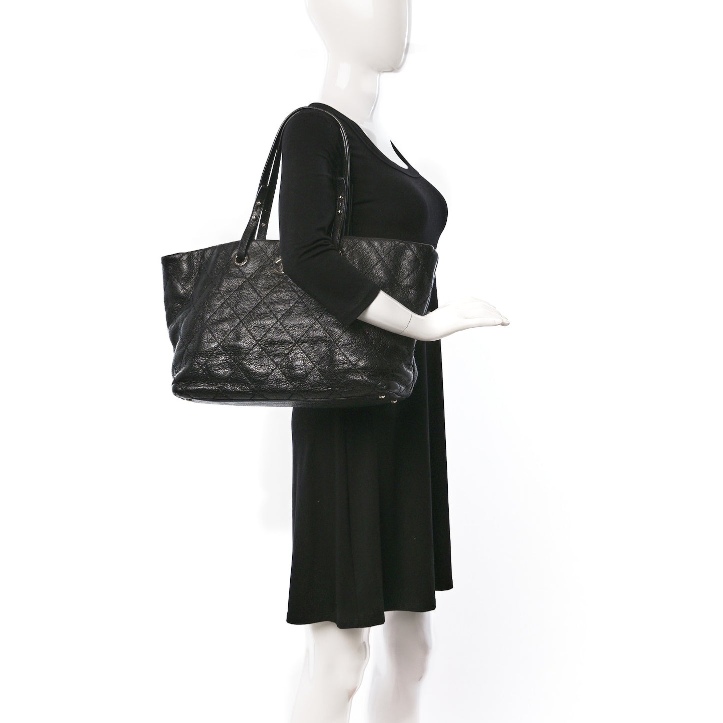 Glazed Calfskin Large On The Road Tote Black