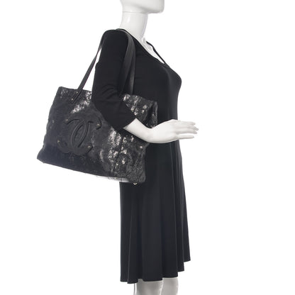 Chanel Calfskin Mesh Hidden Sequin CC Tote Black 2 of 9