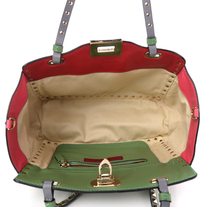 Valentino Garavani Vitello Colorblock Small Rockstud Tote Deep Rose Clover Grey Scarlet 5 of 18