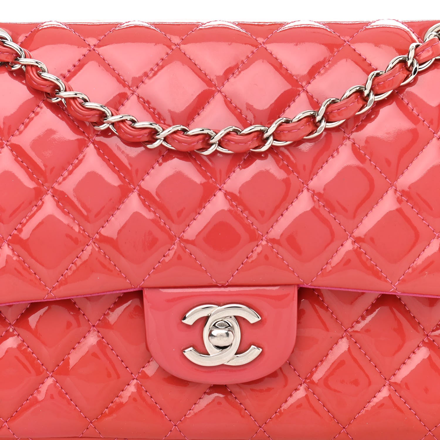 Chanel Patent Quilted Medium Double Flap Fuchsia 8 of 10
