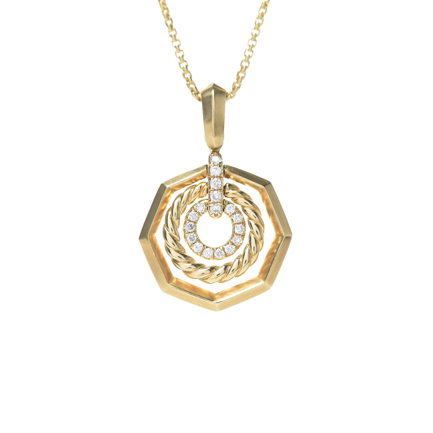 David Yurman 18K Yellow Gold Diamond 16mm Stax Pendant Necklace 4 of 5