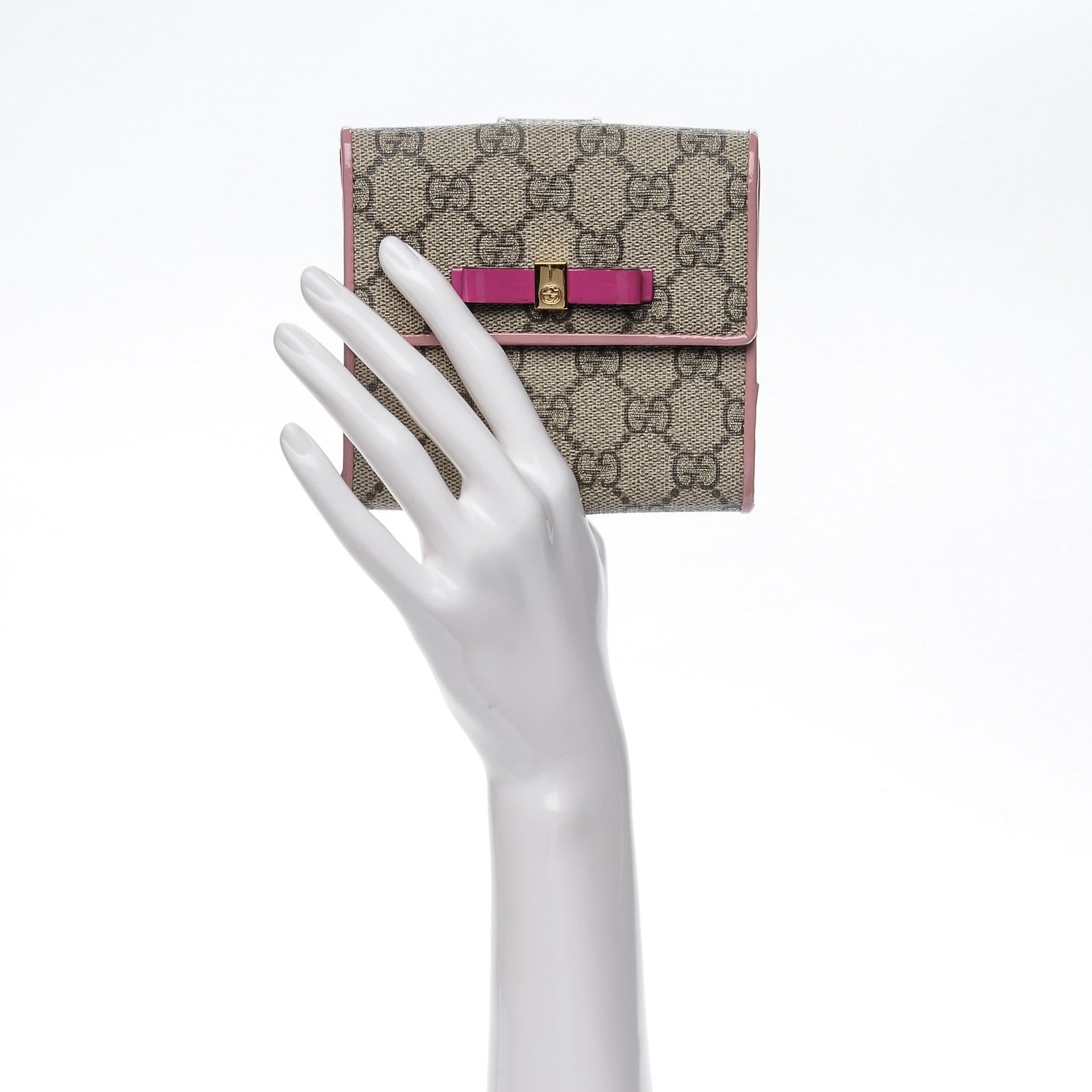 Gucci GG Supreme Monogram Bow French Flap Wallet Beige Carmine Rose New Rosette 2 of 7