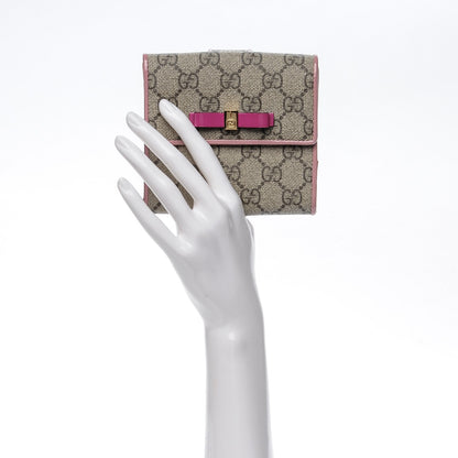 Gucci GG Supreme Monogram Bow French Flap Wallet Beige Carmine Rose New Rosette 2 of 7
