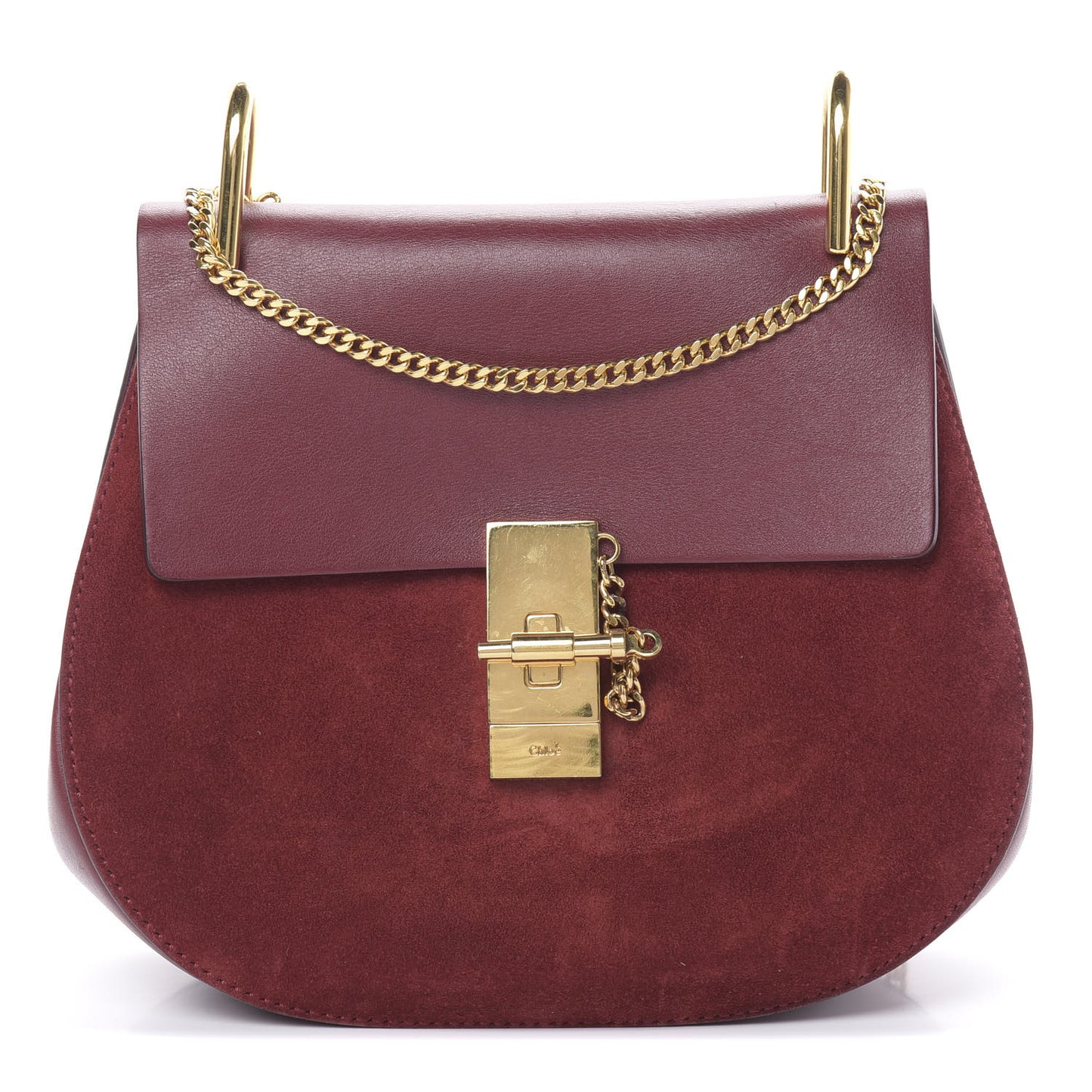 Suede Smooth Calfskin Drew Shoulder Bag Plum Purple