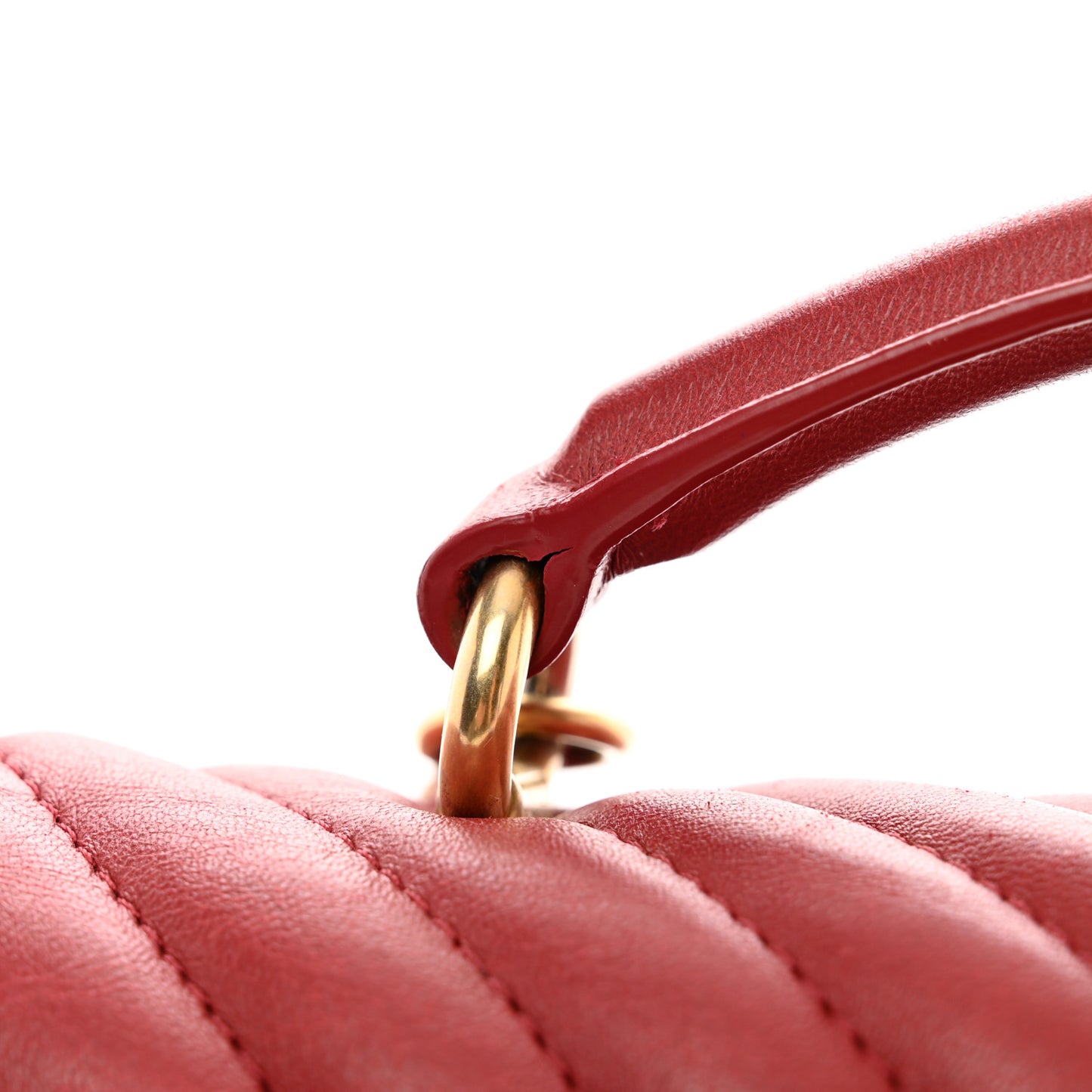 Lambskin Reverse Chevron Quilted Round Top Handle Flap Red