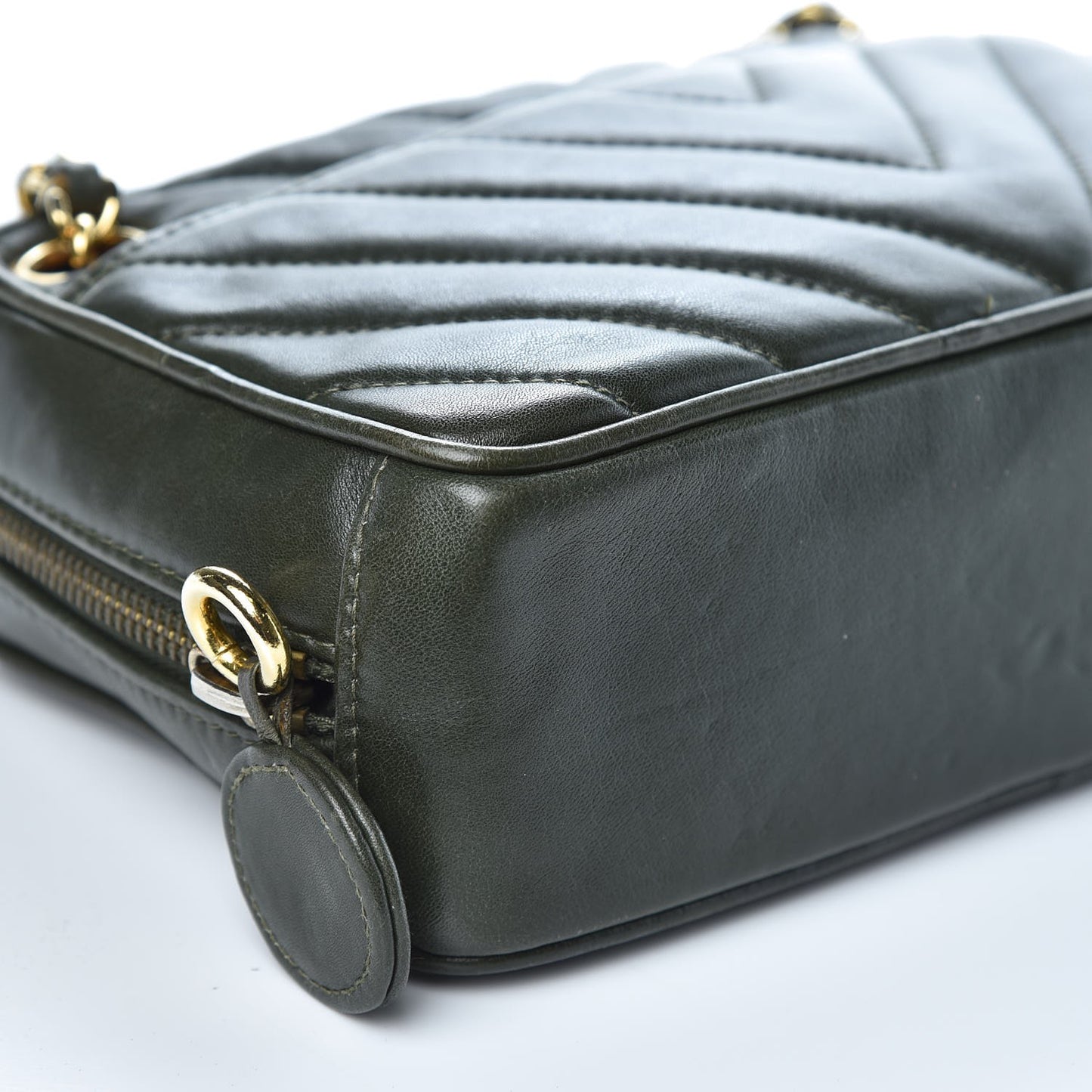 Lambskin Chevron Quilted Small Camera Case Green