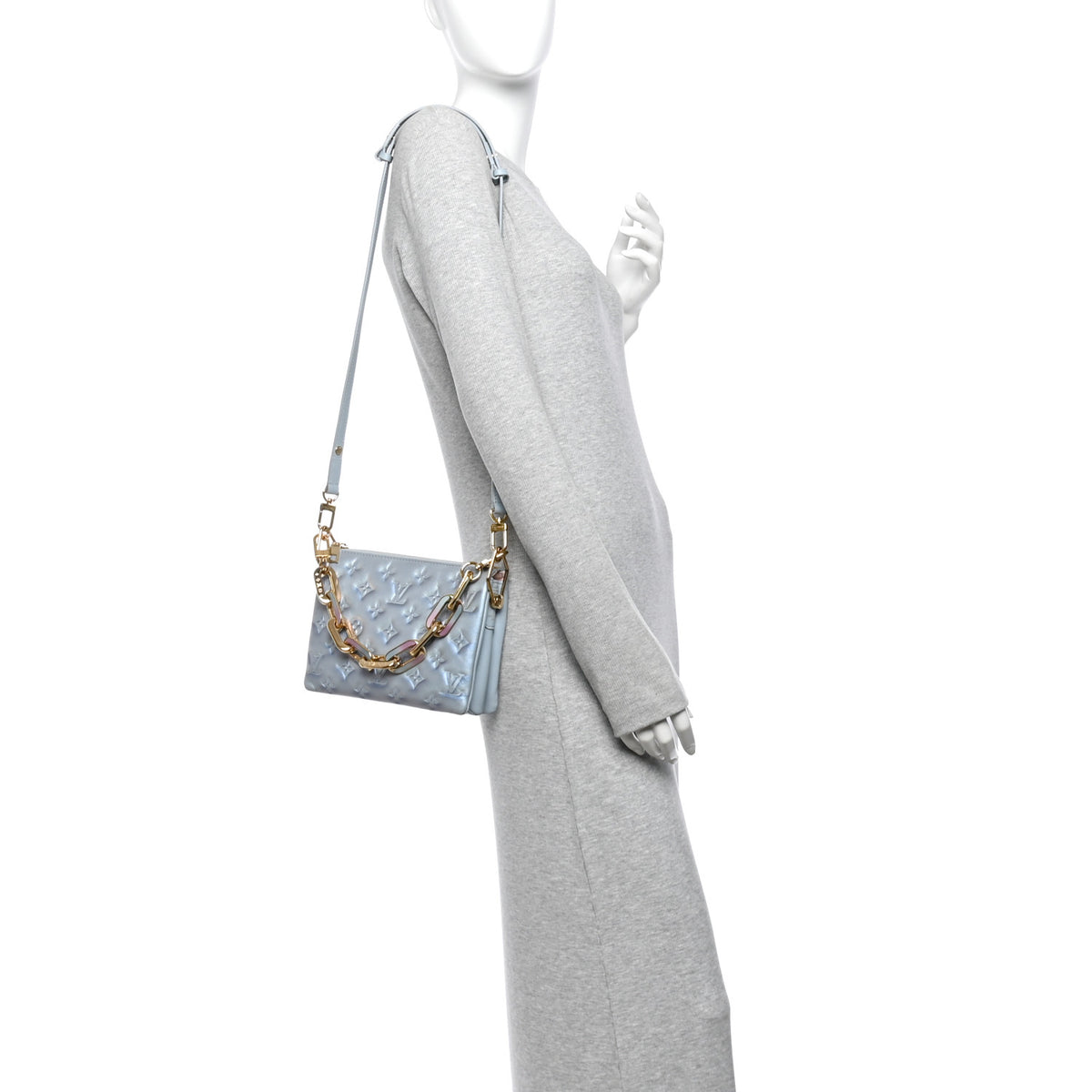 Louis Vuitton Metallic Lambskin Embossed Monogram Coussin BB Blue 2 of 15