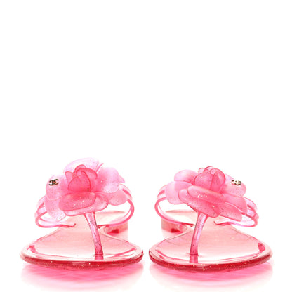 Chanel Glitter Jelly Camellia Thong Sandals 39 Pink 2 of 6