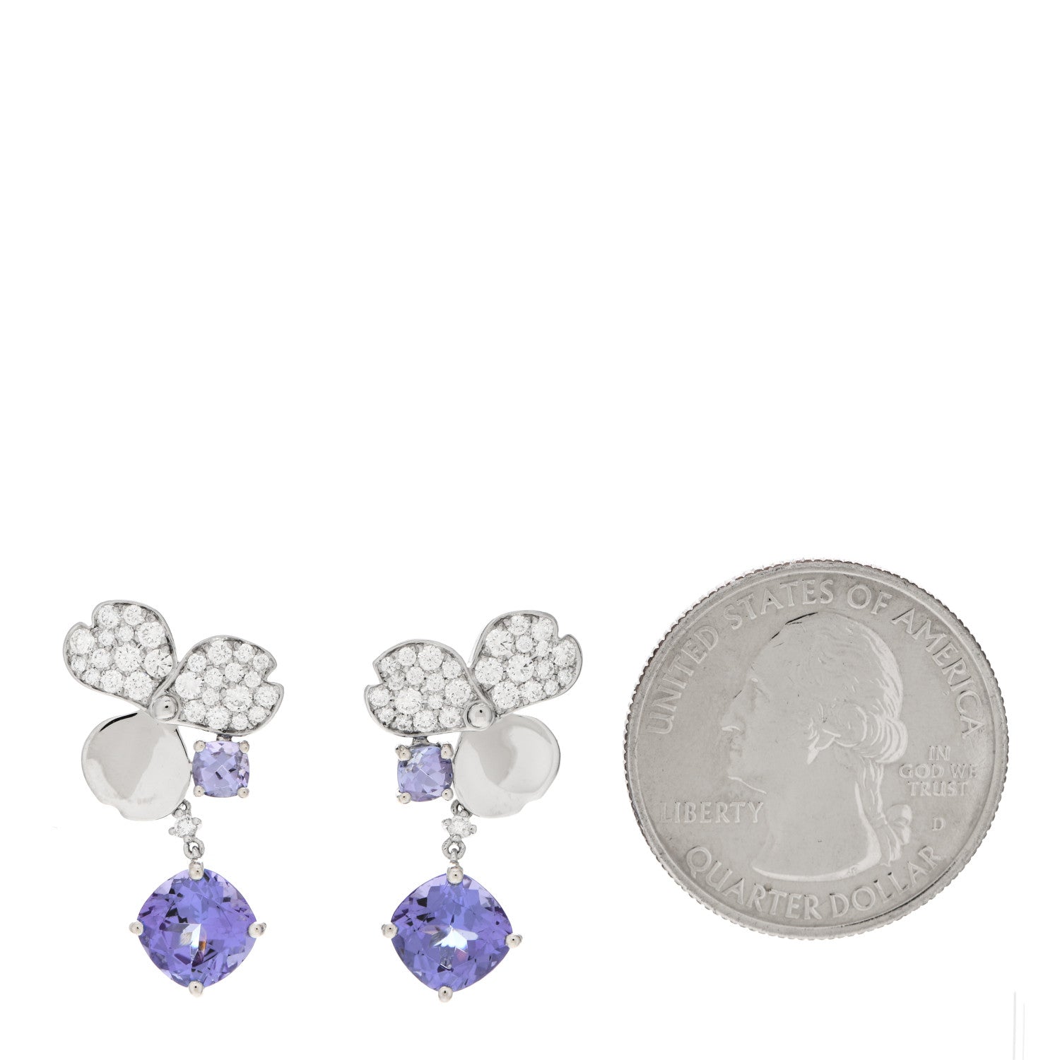 Tiffany Platinum Diamond Tanzanite Paper Flowers Single Drop Earrings 2 of 5