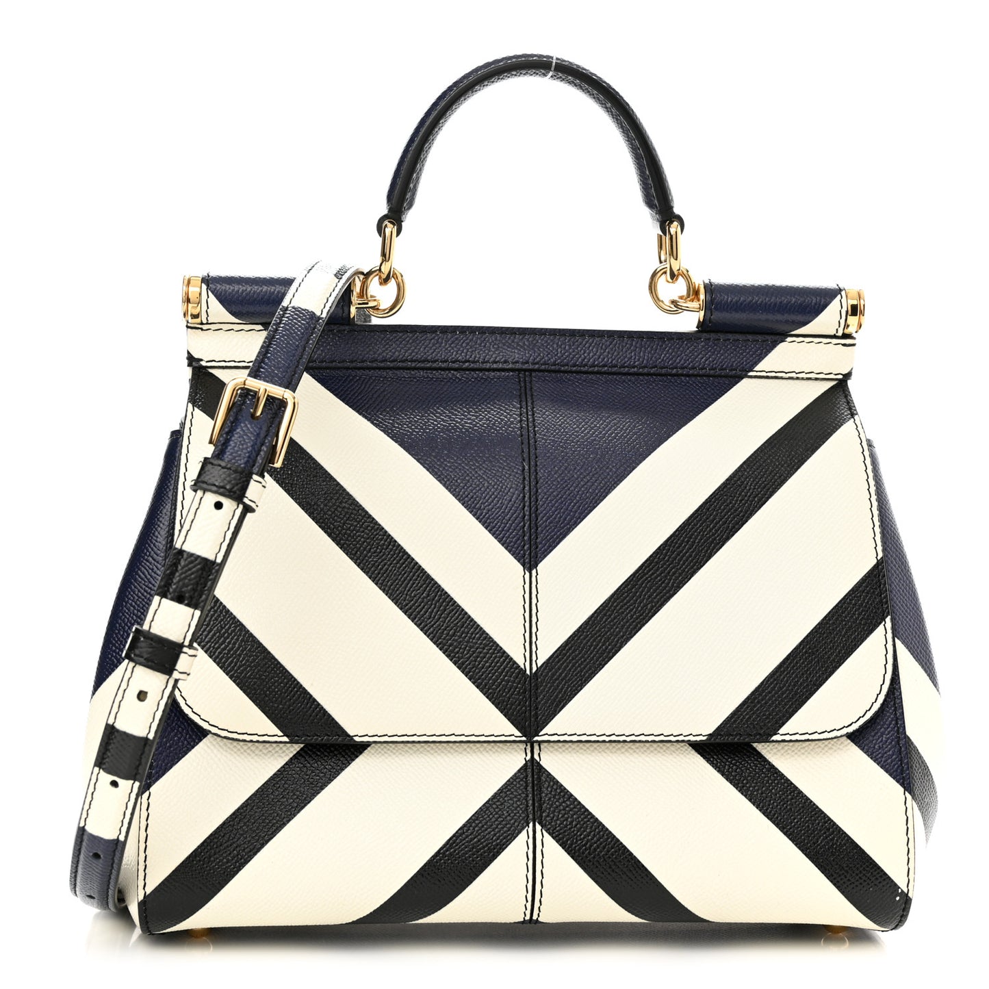 Dauphine Chevron Striped Medium Miss Sicily Satchel Blue