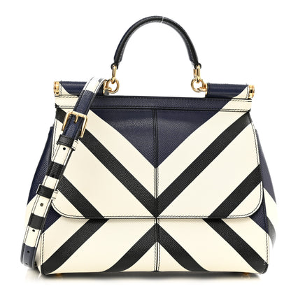 Dolce & Gabbana Dauphine Chevron Striped Medium Miss Sicily Satchel Blue 2 of 11
