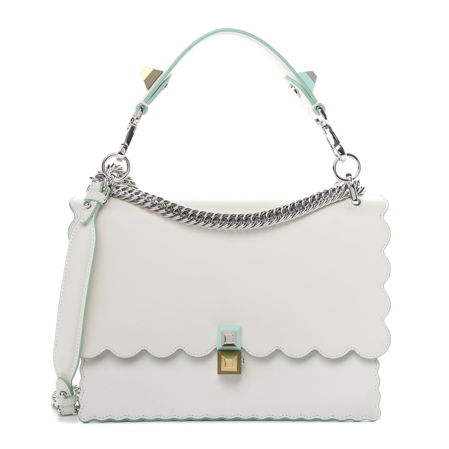 Fendi Vitello Baltico Scalloped Studded Kan I Shoulder Bag Bianco 1 of 14