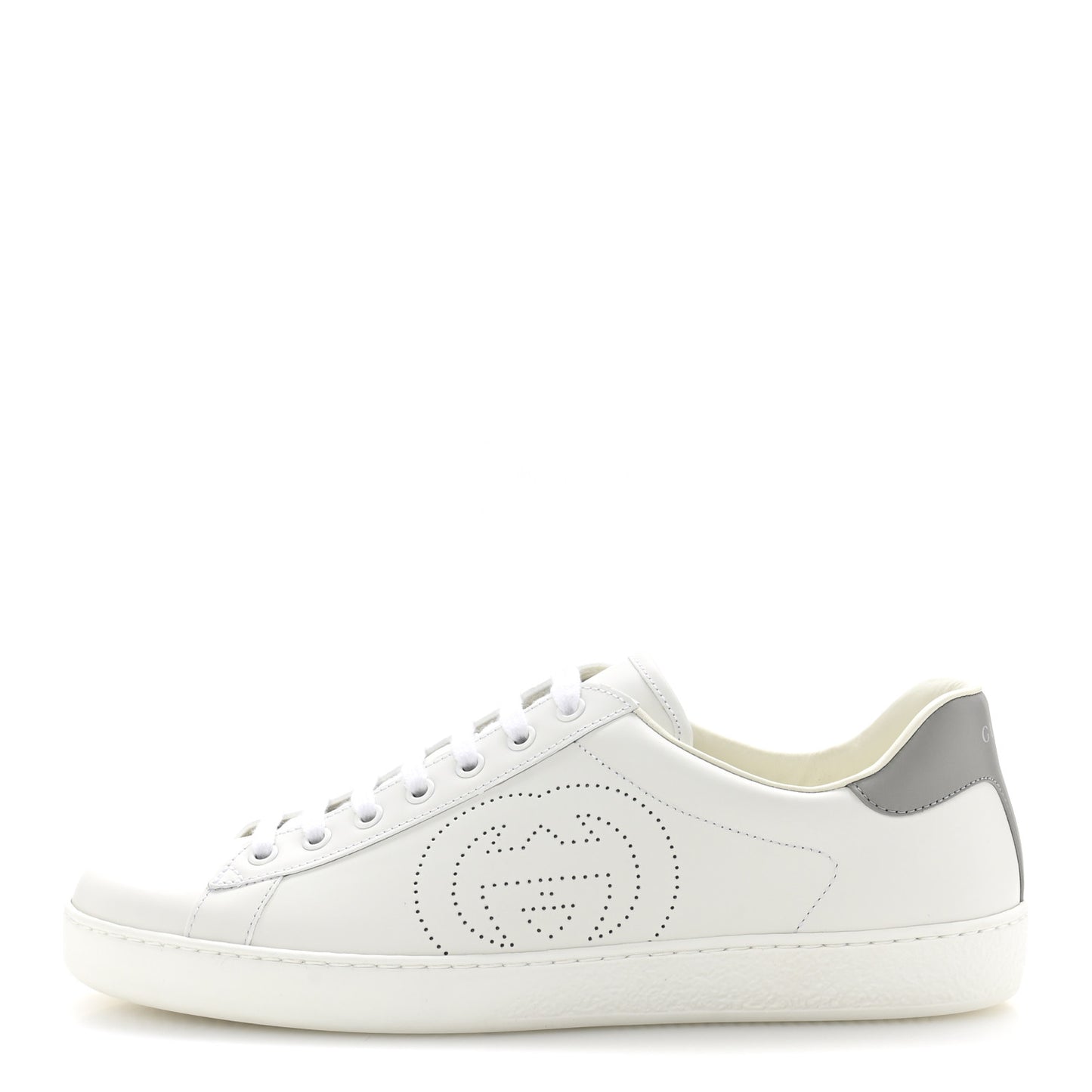 Calfskin Interlocking G Perforated Mens Ace Sneakers 9.5 White Grey Sky