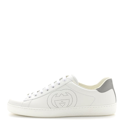 Gucci Calfskin Interlocking G Perforated Mens Ace Sneakers 9.5 White Grey Sky 1 of 10