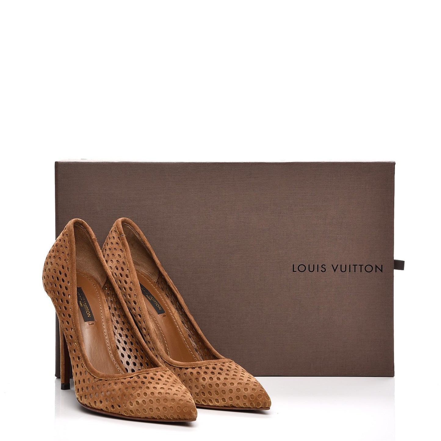 Suede Perforated Eyeline Pumps 37 Brown