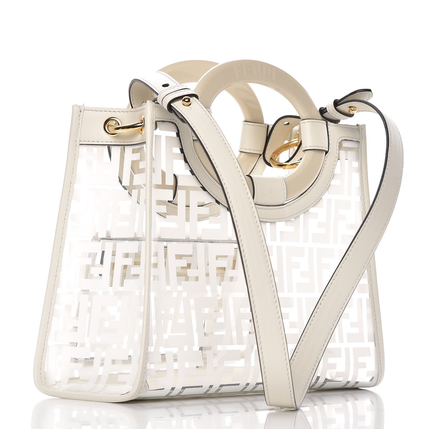 Fendi TPU FF Vitello Century Plexiglass Small Runaway Shopper Tote White 3 of 8