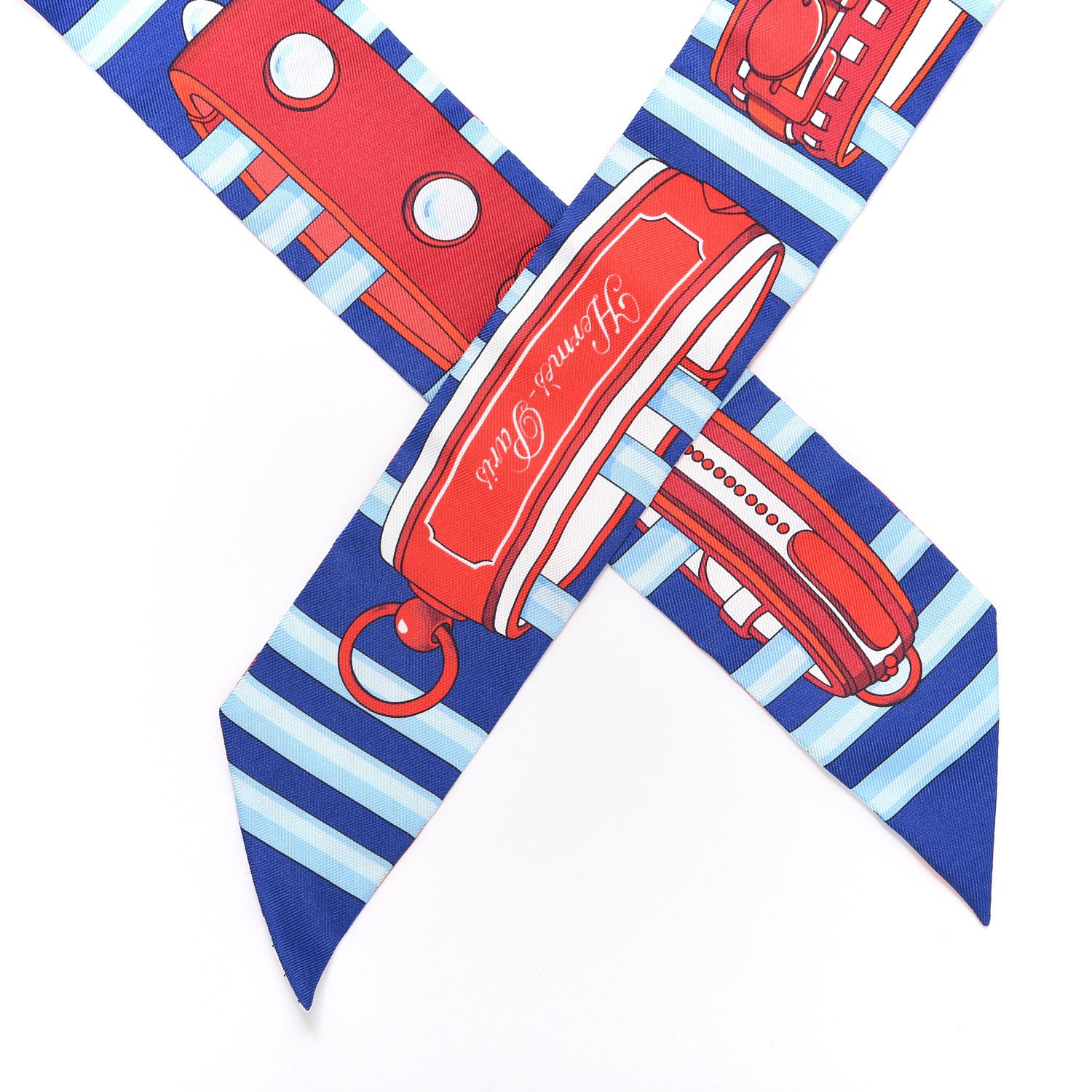 Hermes Silk Colliers de Chiens Remix Twilly Marine Rouge White 3 of 3
