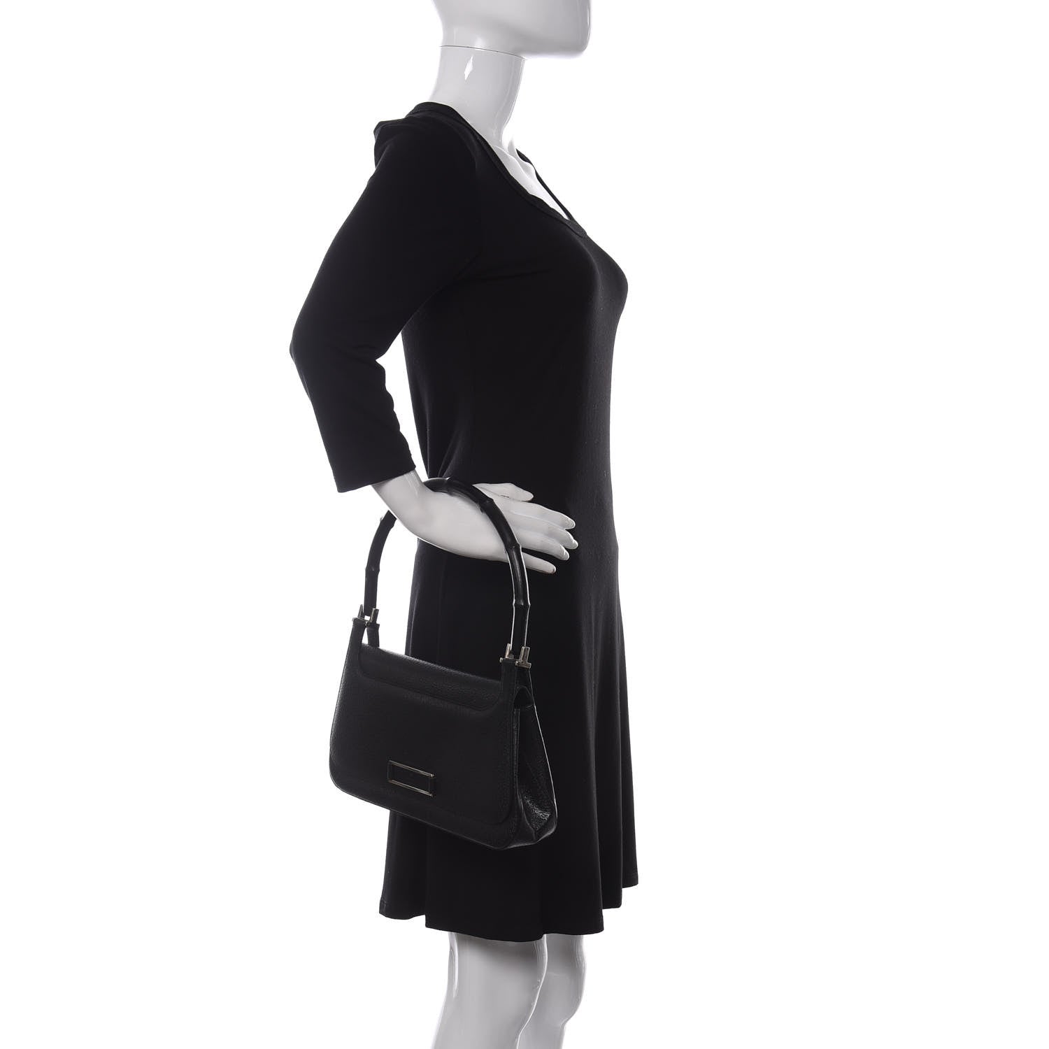 Gucci Calfskin Bamboo Baguette Shoulder Bag Black 2 of 10