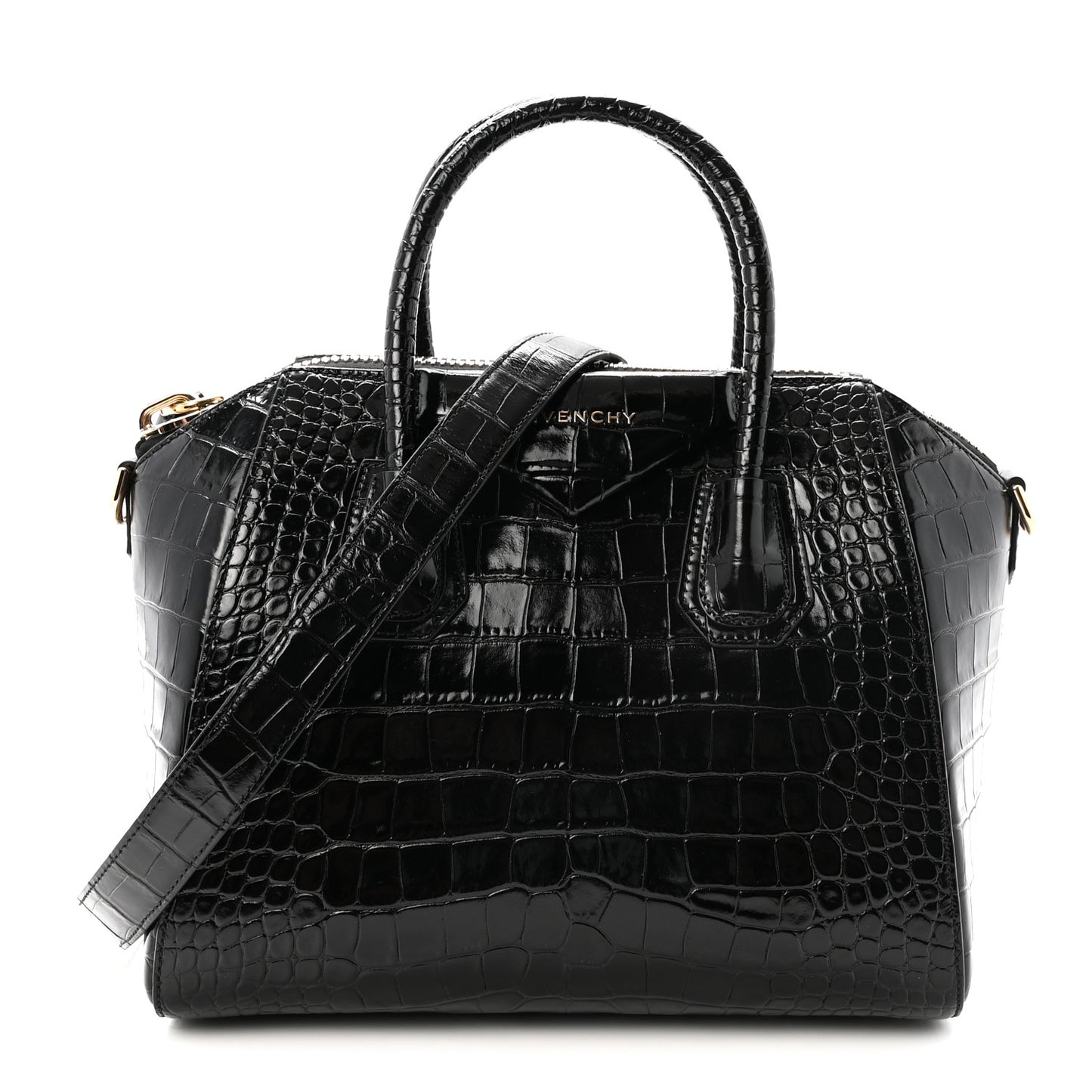 Calfskin Crocodile Embossed Small Antigona Black