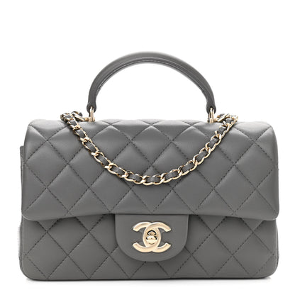 Chanel Lambskin Quilted Mini Top Handle Rectangular Flap Dark Grey 1 of 10
