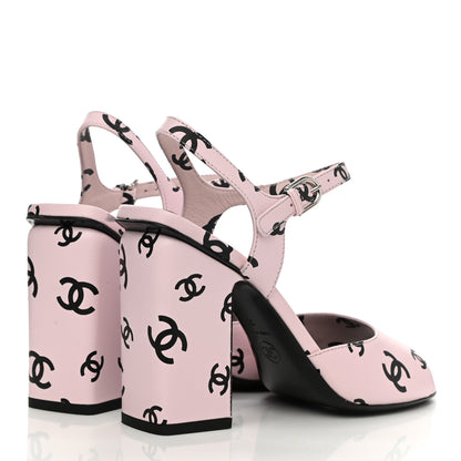 Chanel Printed Lambskin CC Sandals 38 Light Pink Black 4 of 13