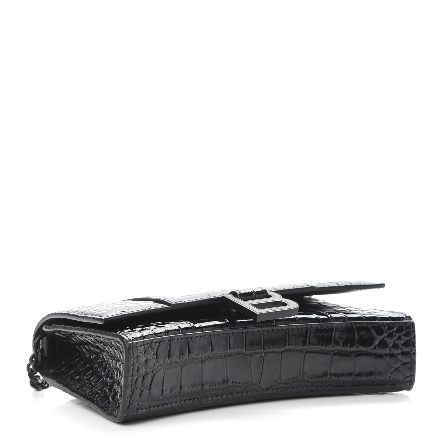 Balenciaga Shiny Calfskin Monochrome Crocodile Embossed Hourglass Chain Bag Black 4 of 8