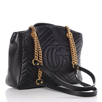 Gucci Calfskin Matelasse Medium GG Marmont Open Top Shoulder Bag Black 3 of 12